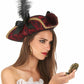 Chapeau de pirate rouge avec plume adulte