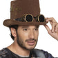 Chapeau haut de forme marron rouages lunettes Steampunk adulte