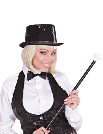Chapeau haut de forme noir à sequins contour noir adulte