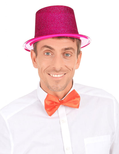 Chapeau haut de forme plastique pailleté fuschia adulte
