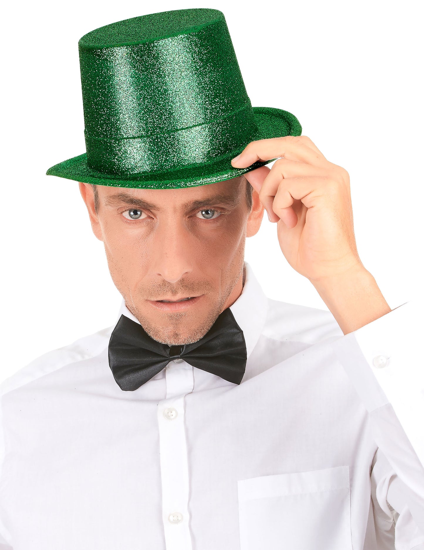 Chapeau haut de forme plastique pailleté vert adulte