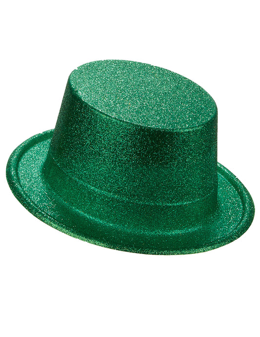 Chapeau haut de forme plastique pailleté vert adulte