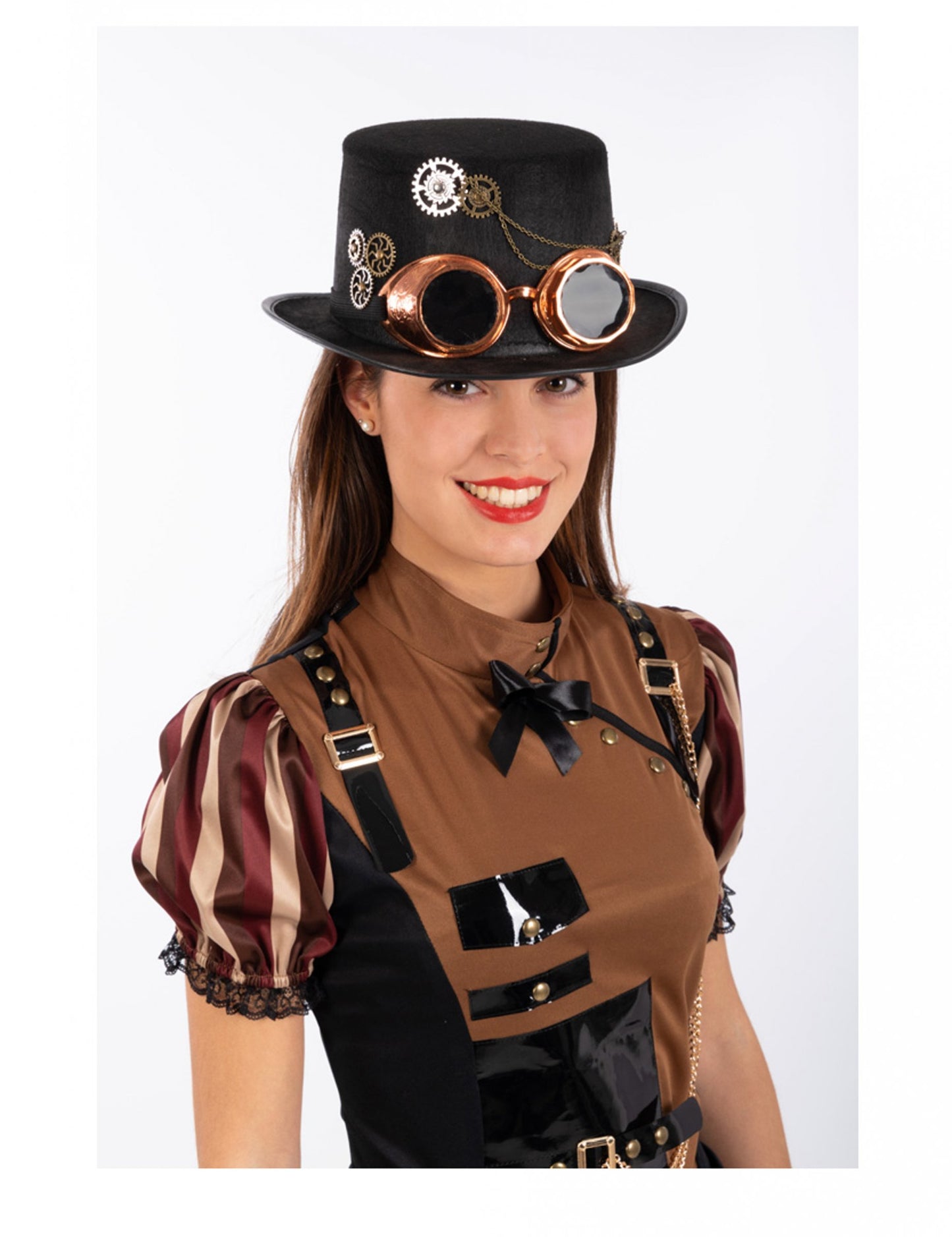 Chapeau haut de forme steampunk en feutre avec lunettes adulte