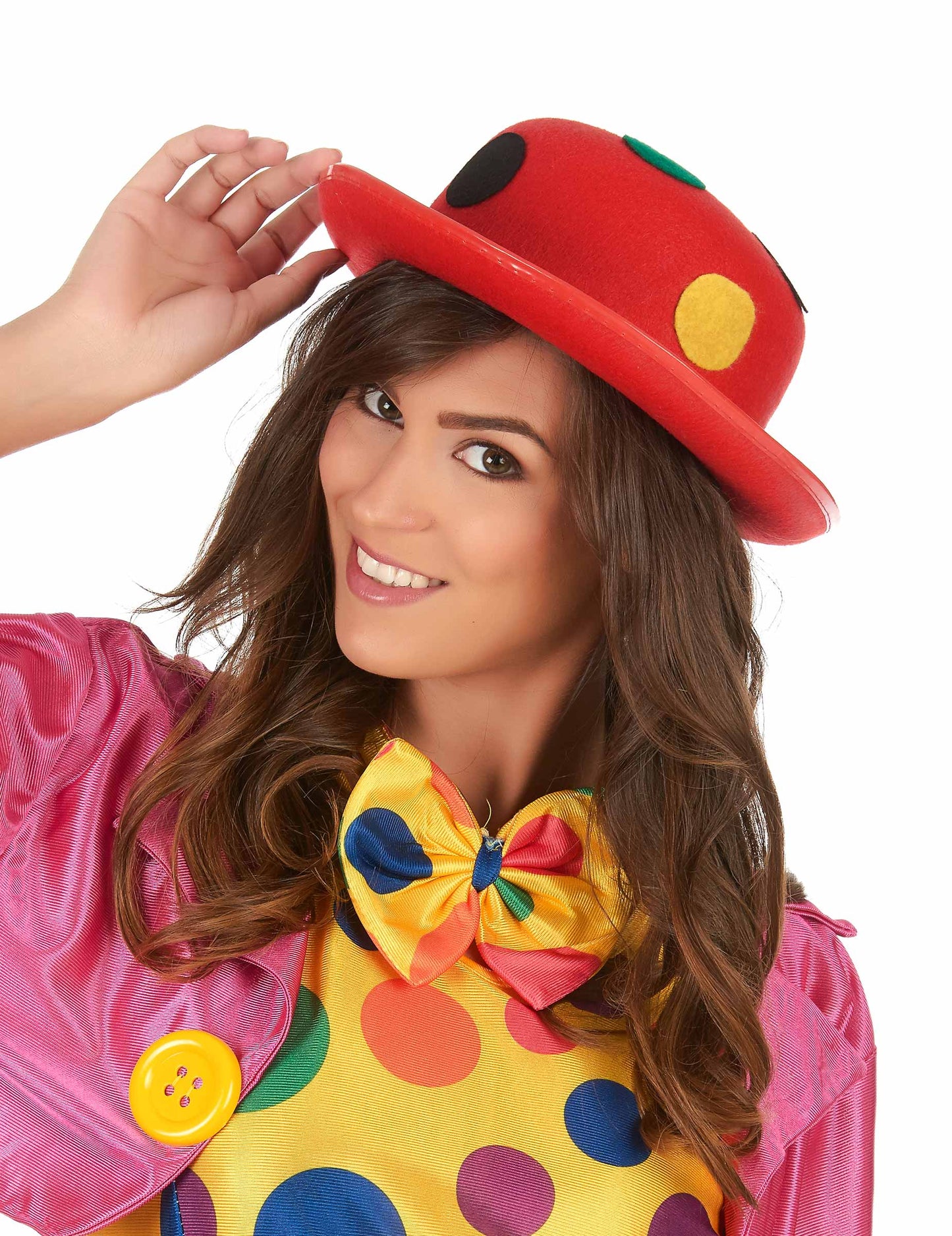 Chapeau melon rouge clown à pois adulte