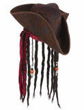 Chapeau pirate marron avec perruque adulte