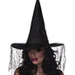 Chapeau sorcière noir avec voile araignée femme Halloween