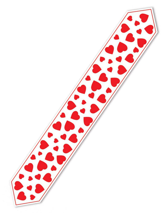 Chemin de table blanc c?urs rouges 28 cm x 1,82 m