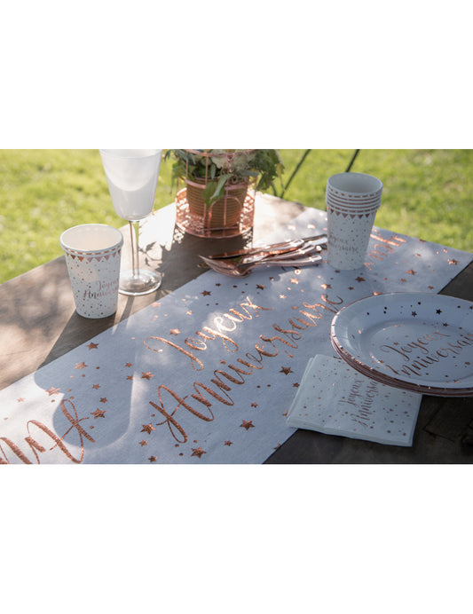 Chemin de table coton anniversaire rose gold 3m x 28 cm