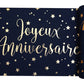 Chemin de table coton joyeux anniversaire bleu et or 28 cm x 3 m