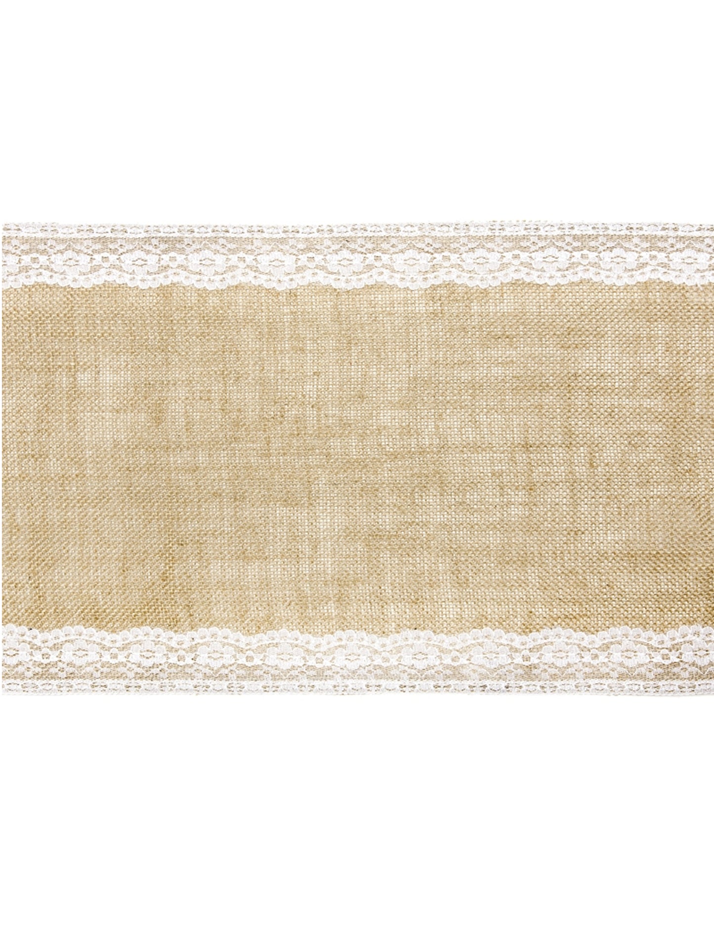 Chemin de table en jute bordures dentelle 28 cm x 2,75 m