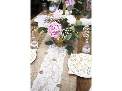 Chemin de table en jute centre dentelle 28 cm x 2,75 m