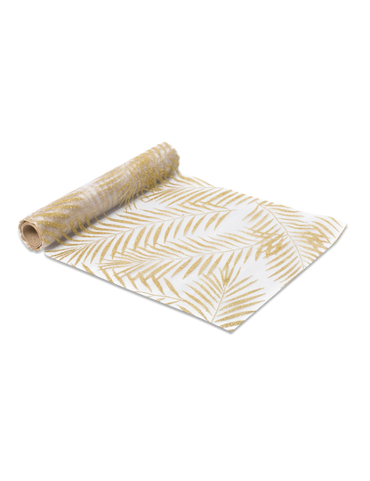 Chemin de table en organza palmier pailleté doré  28 cm x 5 m