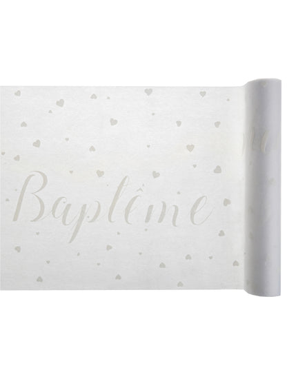 Chemin de table intissé Baptême blanc 30 cm x 5 m