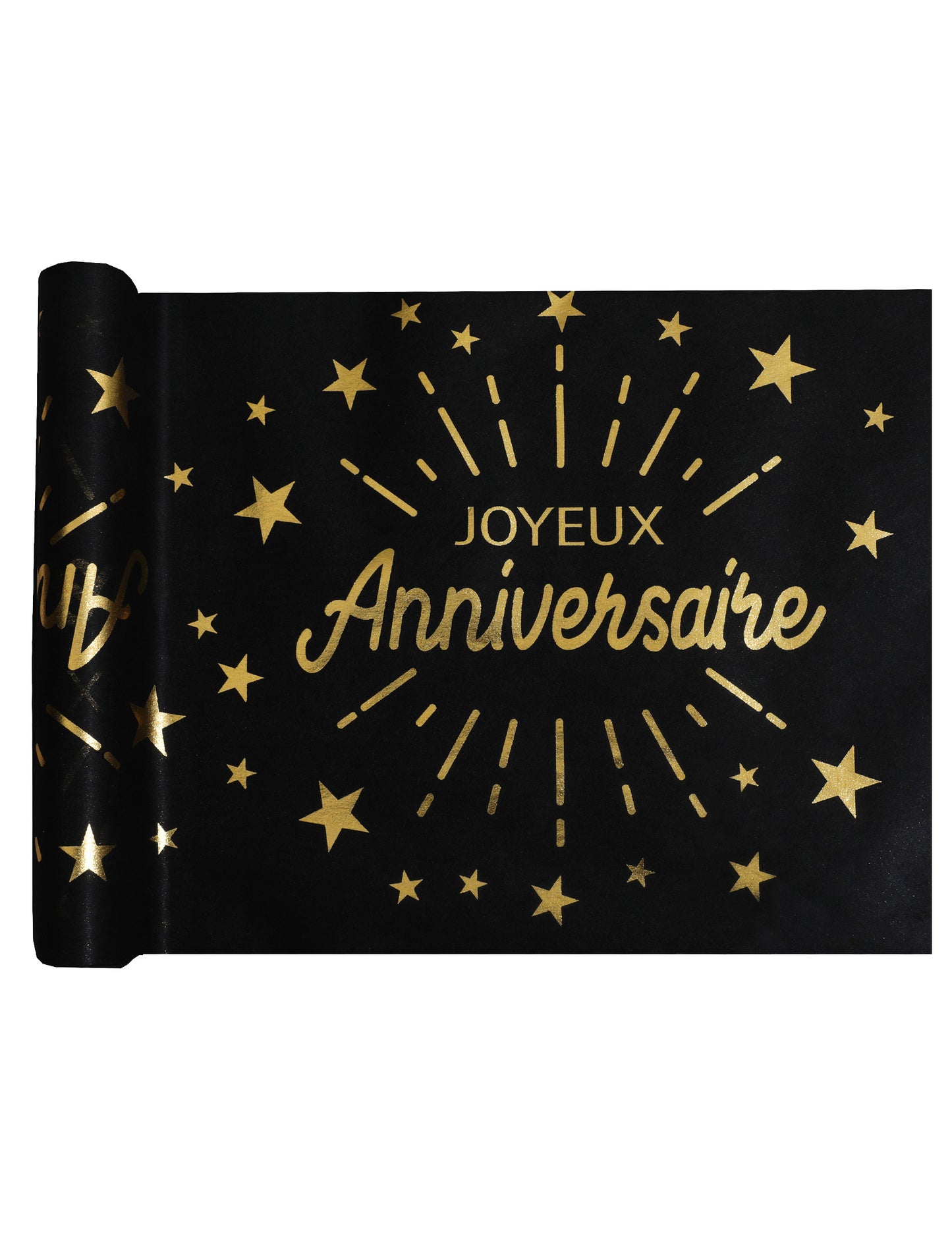 Chemin de table intissé anniversaire noir et or 5 m x 30 cm