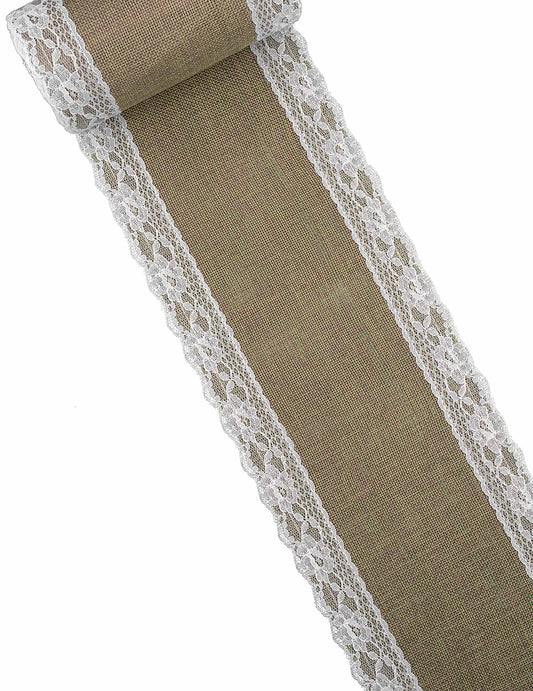 Chemin de table toile de jute et dentelle 15 cm x 5 m