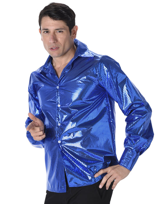 Chemise disco à sequins bleus homme