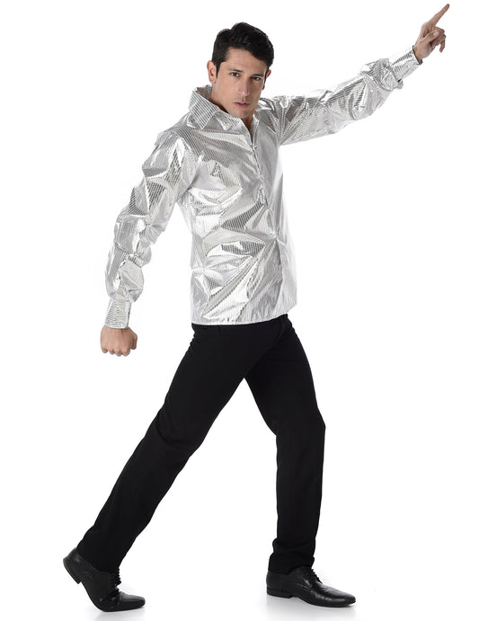 Chemise disco brillante argent homme