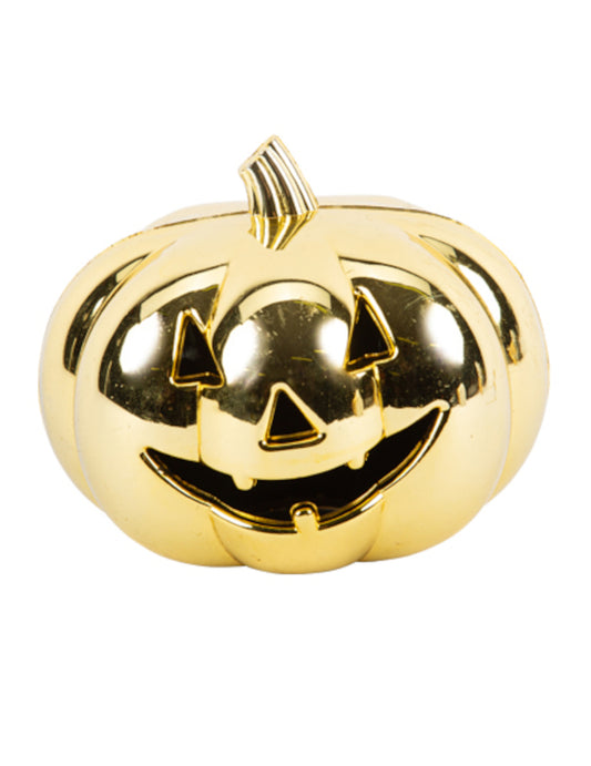 Citrouille souriante en plastique doré 12 cm