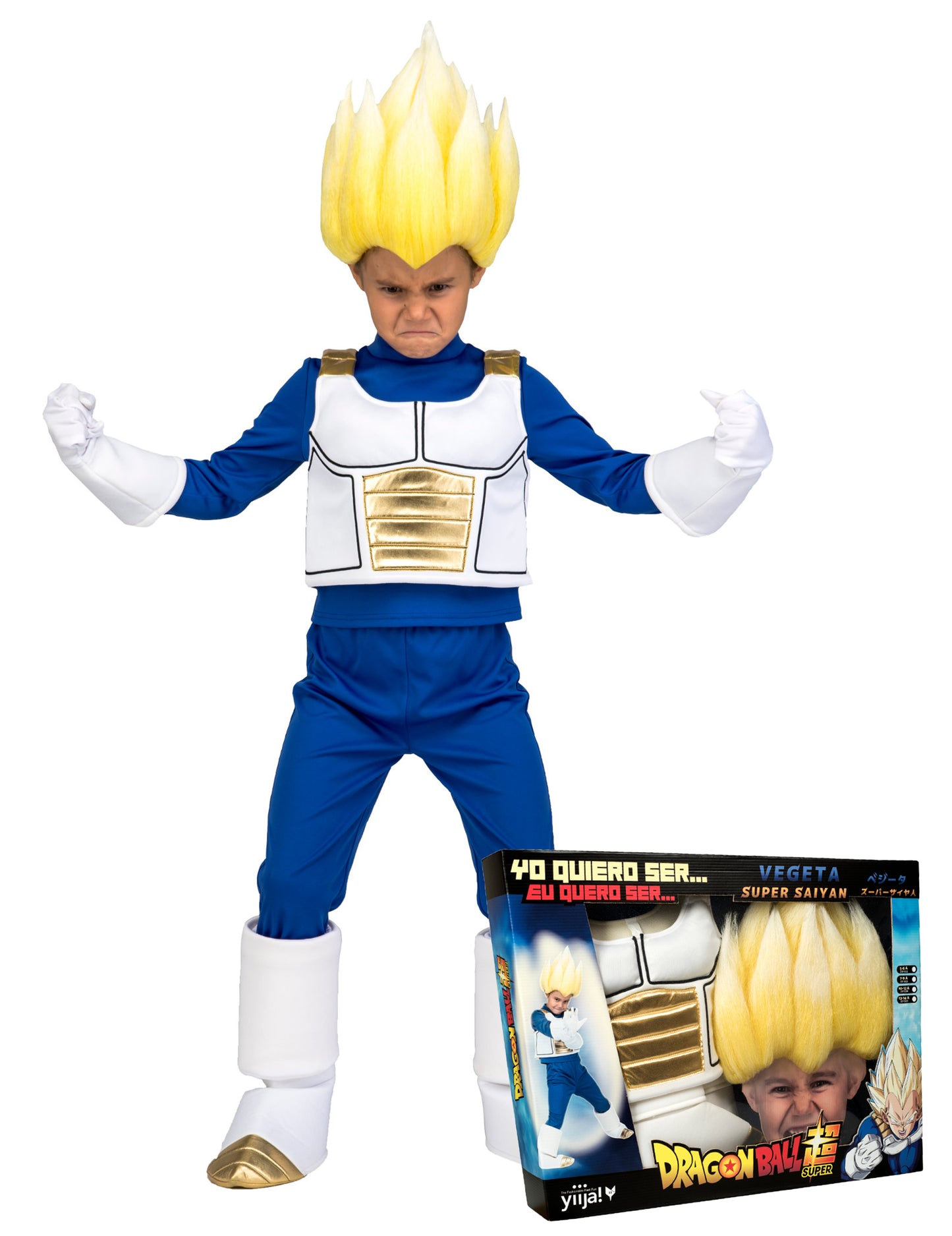 Coffret déguisement Super Saiyan Vegeta Dragon Ball enfant avec perruque