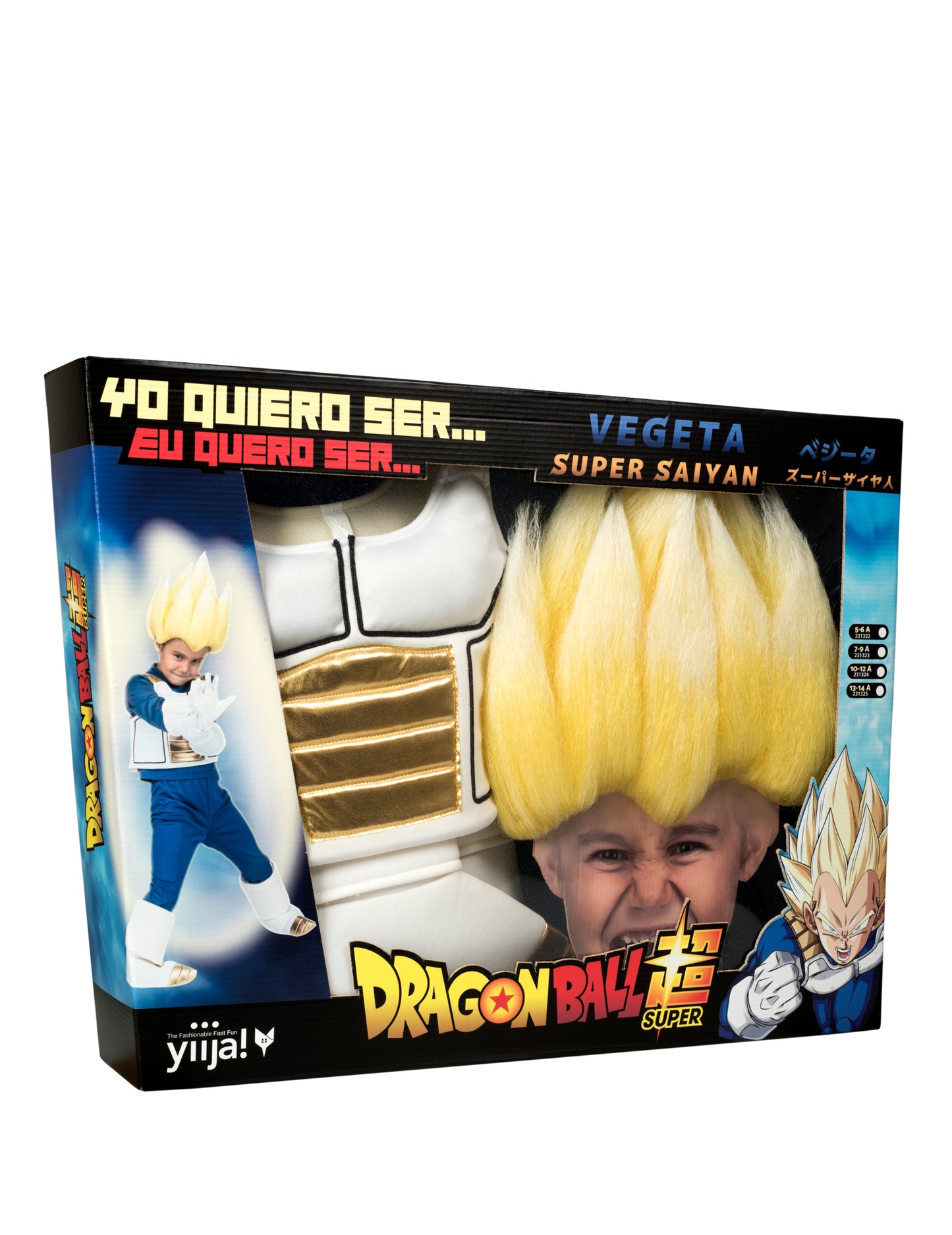 Coffret déguisement Super Saiyan Vegeta Dragon Ball enfant avec perruque