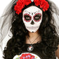 Coiffe fleurs rouges avec tête de mort femme Dia de los muertos