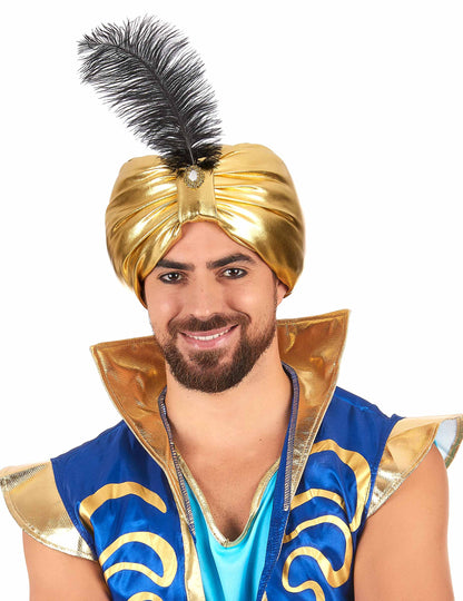 Coiffe sultan dorée avec plume adulte