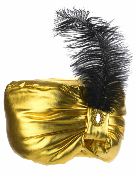 Coiffe sultan dorée avec plume adulte