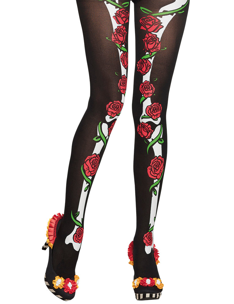 Collants noirs sexy femme Dia de los muertos