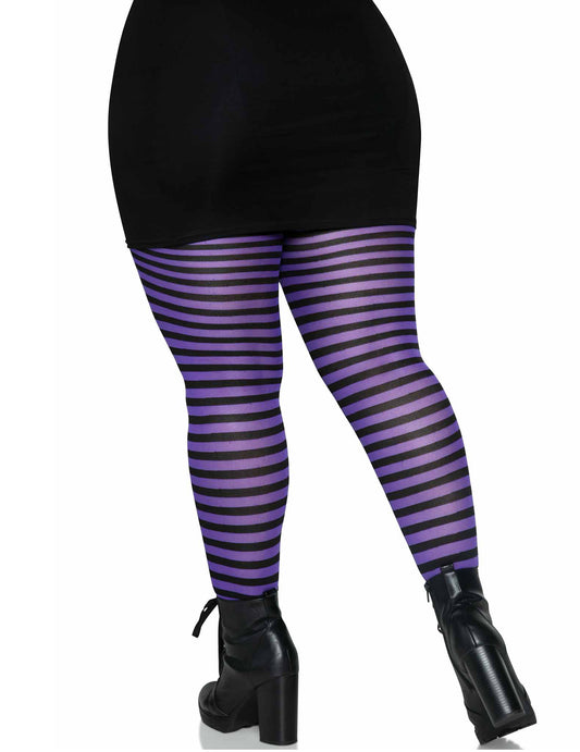 Collants rayés noirs et violets grande taille femme