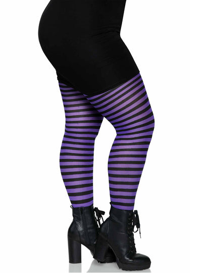 Collants rayés noirs et violets grande taille femme