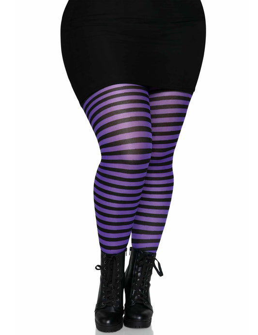 Collants rayés noirs et violets grande taille femme