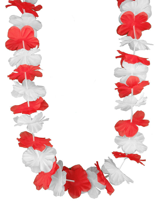 Collier hawaï supporter rouge et blanc adulte