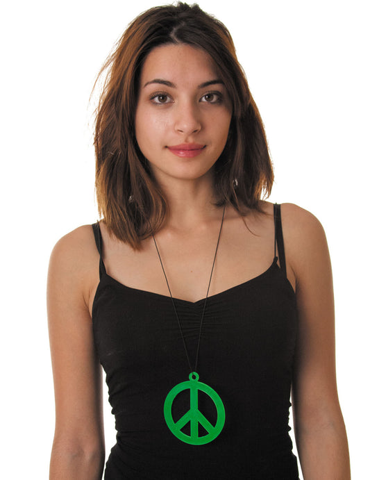 Collier pendentif peace vert fluo adulte