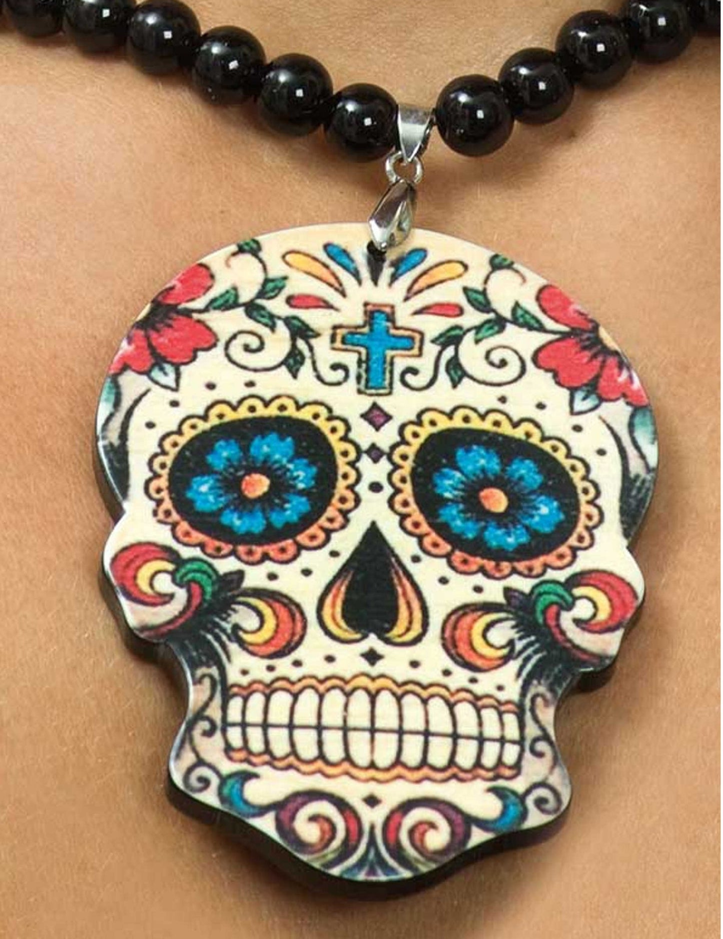 Collier tête squelette femme Dia de los muertos