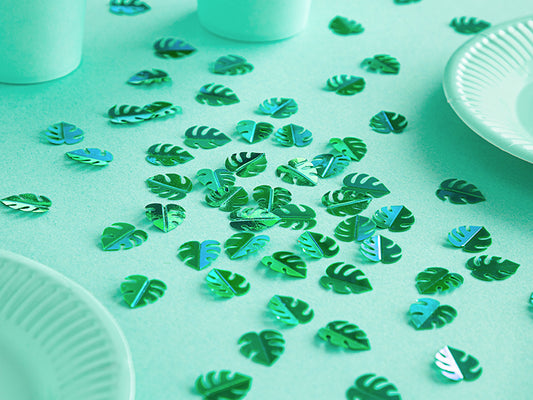 Confettis de table feuilles tropicales vertes métallisées 15 g