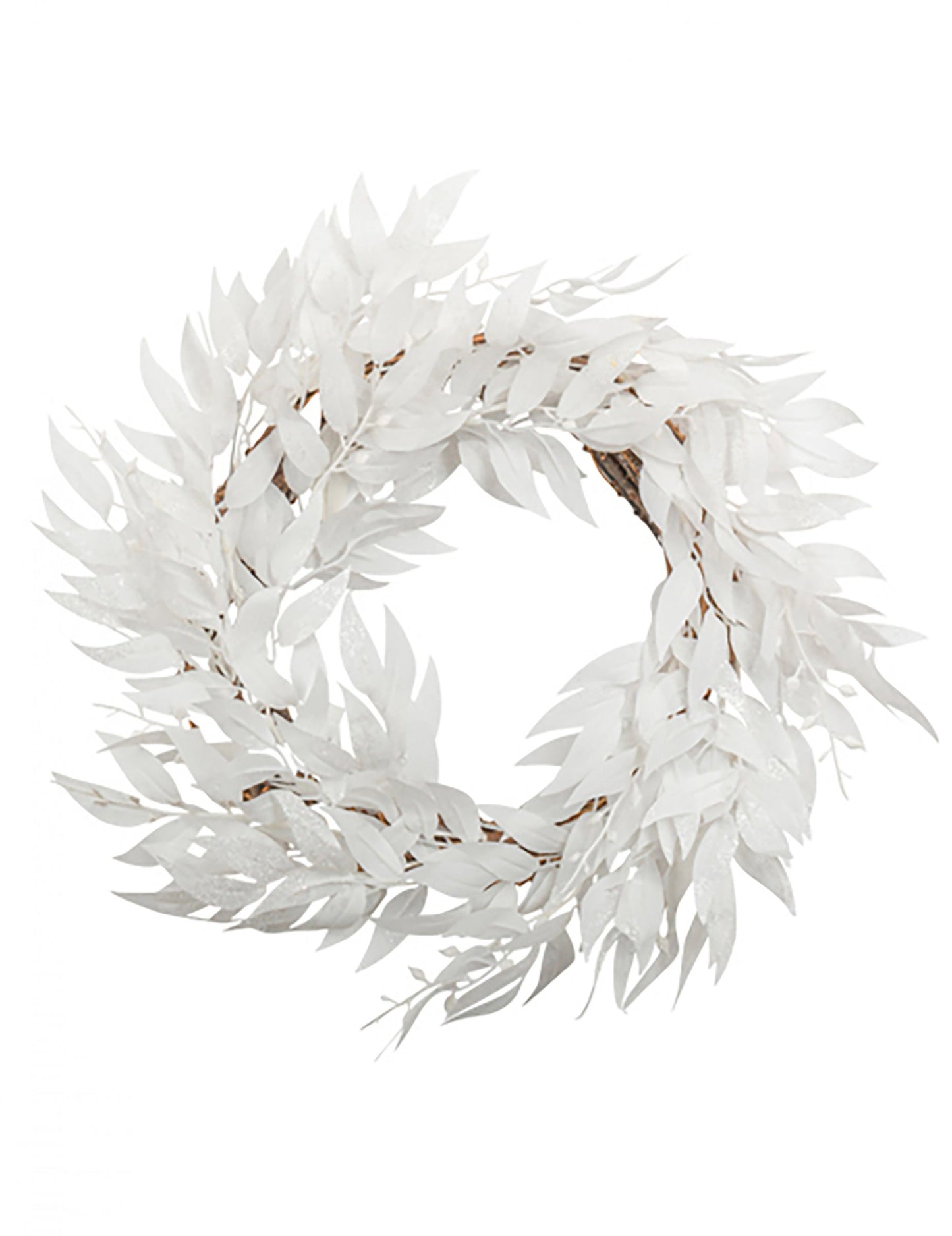 Couronne de feuilles blanches à paillettes 50 cm