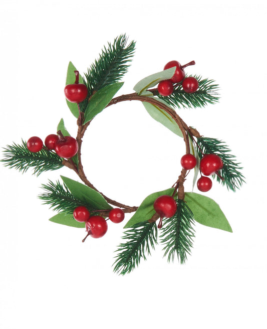 Couronne de Noël sapin et baies rouges 18 cm