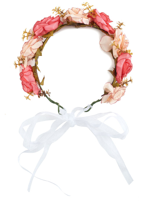 Couronne de roses et fleurs blanches adulte