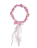 Couronne fleurs roses avec ruban fille