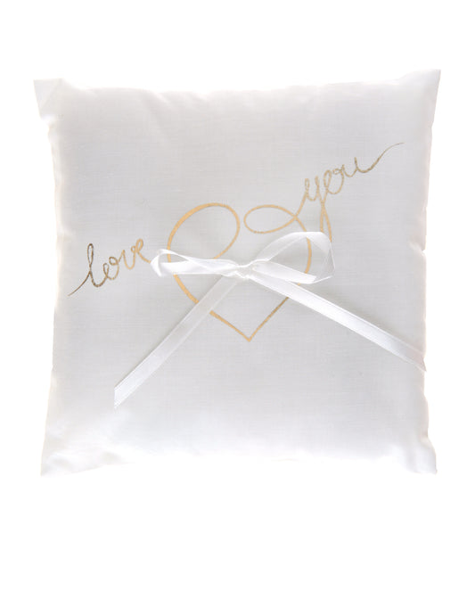 Coussin d'alliances Love you blanc et or 18 x 18 cm