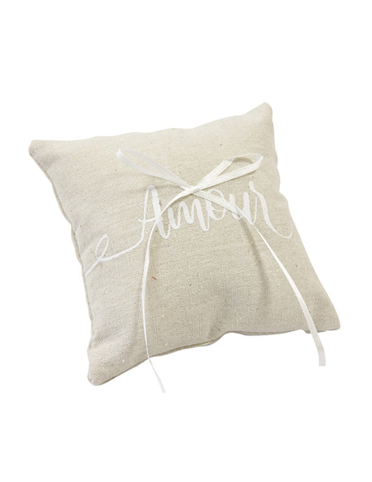 Coussin pour alliances en toile Amour 15 x 15 cm