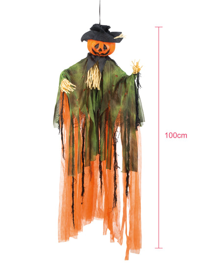 Décoration à suspendre épouvantail citrouille Halloween 1 m