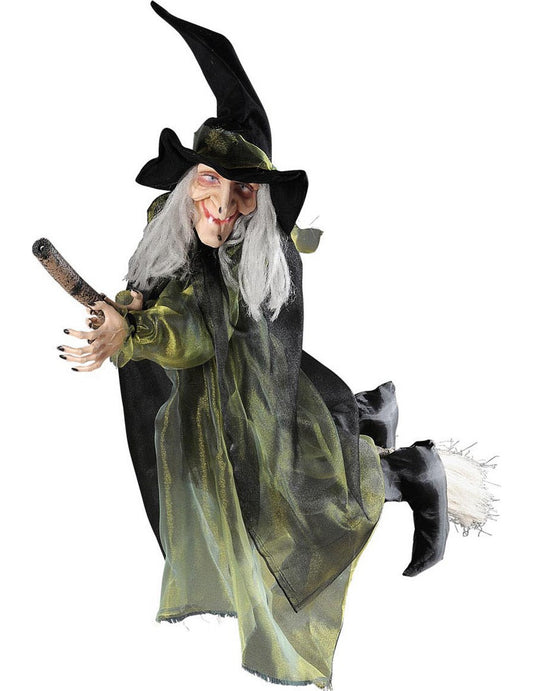 Décoration sorcière volante sur balai 100 cm halloween