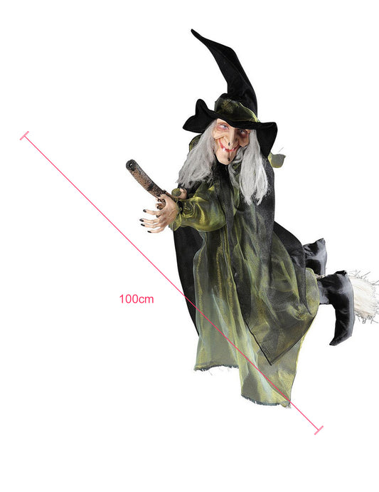Décoration sorcière volante sur balai 100 cm halloween