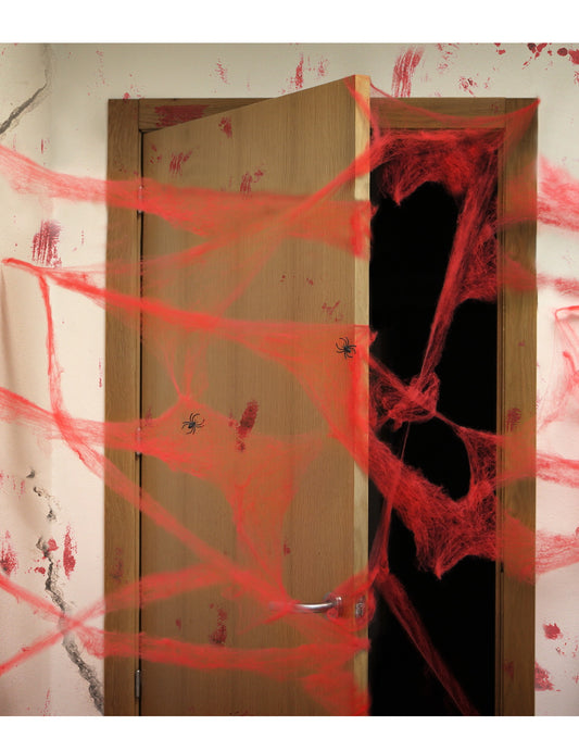 Décoration toile d'araigné rouge avec araignées 20 g Halloween
