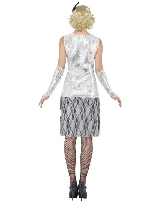Déguisement charleston argenté à dentelle femme