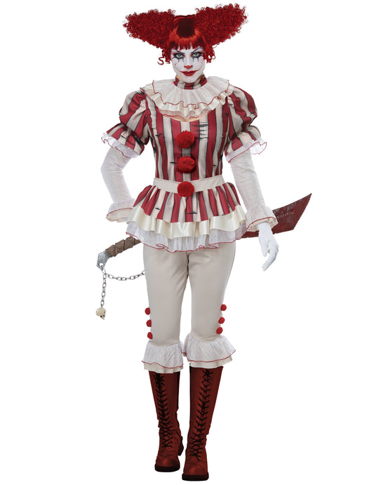 Déguisement clown psycho rayé luxe femme