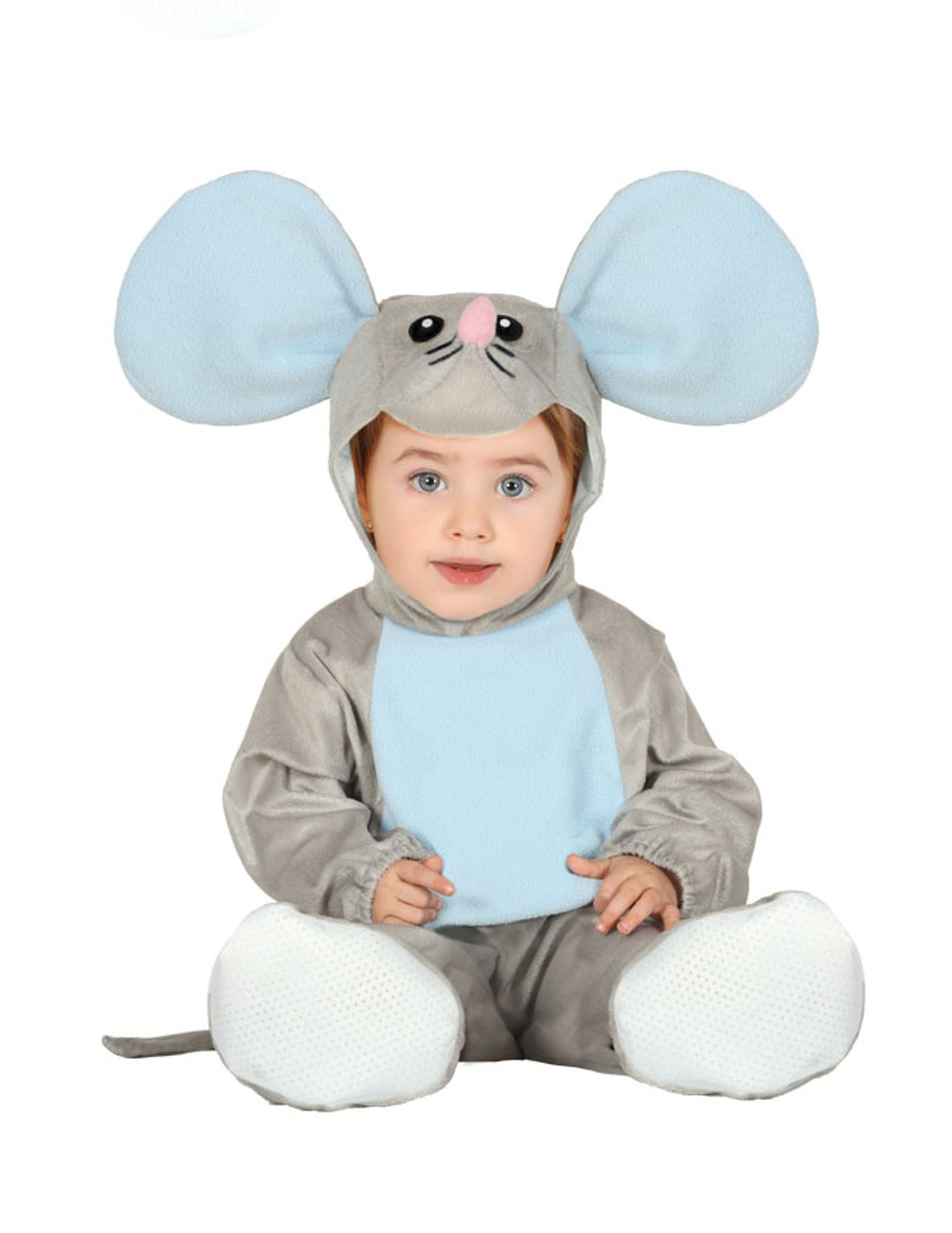 Déguisement combinaison avec capuche souris grise bébé