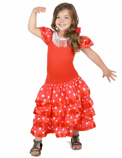 Déguisement Danseuse Flamenco Rouge à Pois Blanc Fille