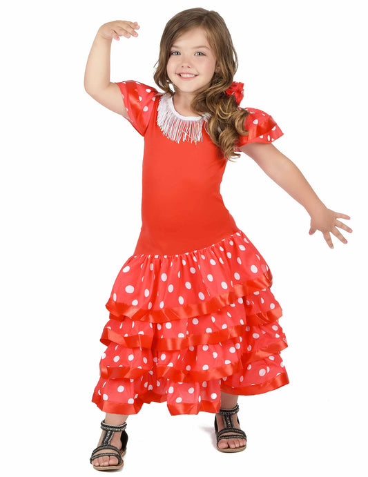 Déguisement Danseuse Flamenco Rouge à Pois Blanc Fille